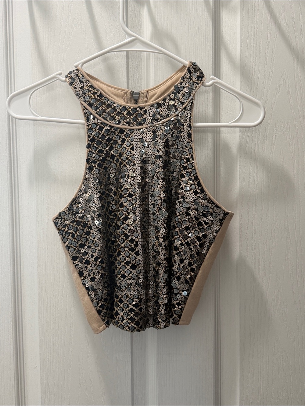 Rue21 Black Sequin Halter Crop Top with Nude Trim